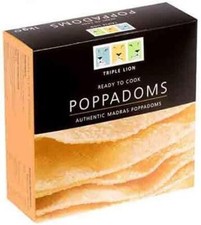 Triple Lion Plain Uncooked Poppadoms 1kg Pack of  1, 3 or 10 Approx 88 per Box