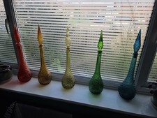 X5 Hobnail Empoli Genie Bottle Decanter blue green olive amber RARE Orange!!