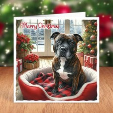 Staffordshire Bull Terrier Dog Christmas Card, Staffie