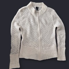 Y2K Vintage Mohair Blend Pointelle Sweater Sz L Oatmeal Sheer Kenzie Coquette