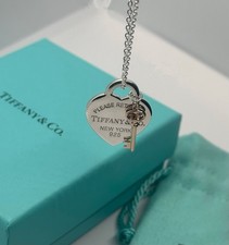 Genuine Tiffany & Co. Silver Heart and Rubedo Key Pendant 18"