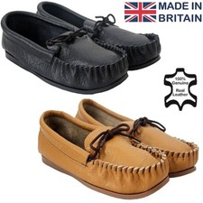 Mens Black Tan Leather moccasins Slippers Casual Shoes English Handmade UK 7-12