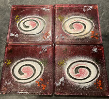 Fused Art Glass Pink White Orange Swirl Square Coasters X 4 Handmade