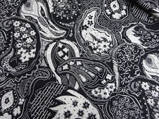 Vintage Hippy Black White Paisley Cotton Dress Making Fabric 40"L x 56"W
