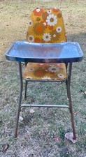 Vtg Taylor Tot BABY high Chair  flower power Seat Chrome folding