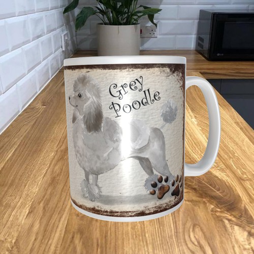 Grey poodle 11oz coffee mug - poodle,