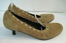 Luc Berjen Brown Suede Brown Elastic Trim Kitten Heels Size 38
