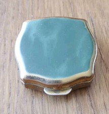 Vintage Green Enamel Stratton Pill Box With Mini Tweezers Gold Tone