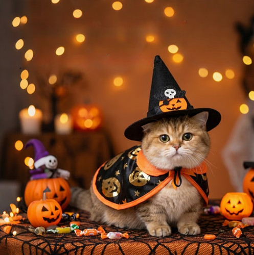 Pumpkin witch cat costume - pumpkin,