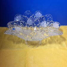 Bohemia Crystal Pedestal Bowl Clear Frosted Glass Czech Republic Centrepiece Dis
