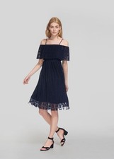 Whistles Navy Off Shoulder Pleated Dress Size 8 New Without Tags Wedding £195