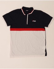 FILA Mens Polo Shirt Small Navy Blue Colourblock Cotton CQ30