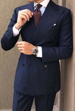 Men Blue Suit Double Breasted