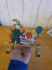 Vintage Metal Wall Hook with Clowns & Balloons - Rustic Decorative Hanger
