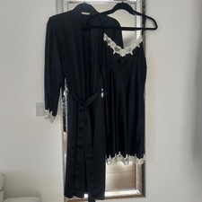 LA SENZA Lingerie 100% Silk  Set: Robe & Nightdress  White Floral Lace. 12/14