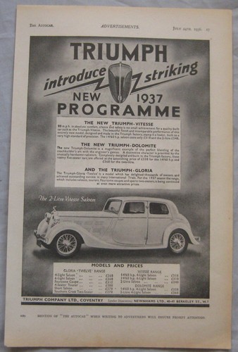 1936 triumph original advert - original,