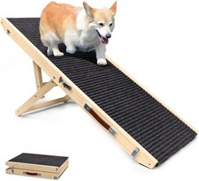 Adjustable Wooden Pet Ramp FOR AUCTION Folding Dog Stair w/ Non-Slip 