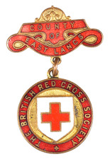 Vintage Old The British Red Cross Society County Of East Lancashire Enamel Badge