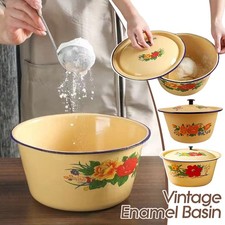 Enamel Basin Nostalgic Old Iron Enamel Soup Basin Bowl Vegetables Container Pot