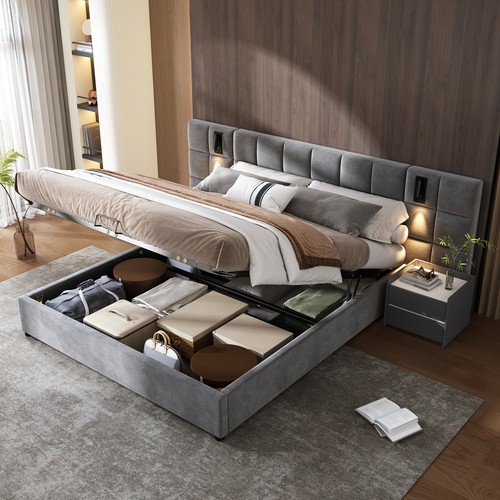Double 4ft6 ottoman - ottoman, grey