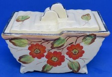 Arthur Wood orange flower vintage Art Deco antique large ceramic box