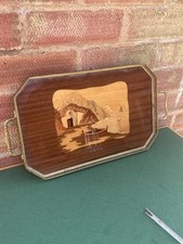 Vintage Serving Tray Brass Marquetry Wooden
