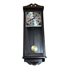 VTG MCM Rhythm 30 Day Chiming Wall Clock in Wooden Case Glass Door Key Tested