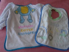 2 Babies Bibs: 1 with sleeves / 1 overhead: One size: