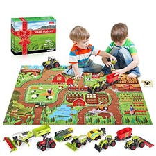 Oriate Diecast Farm Tractor Toys with Animal & Activity Play Mat, 38 Piece