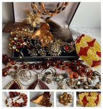 Job Lot Of Vintage Amber /Citrine Autumnal Jewellery Inc.Necklaces,Brooches Ect.