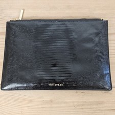 Whistles Clutch Bag Black Leather Shiny Moc Croc Print