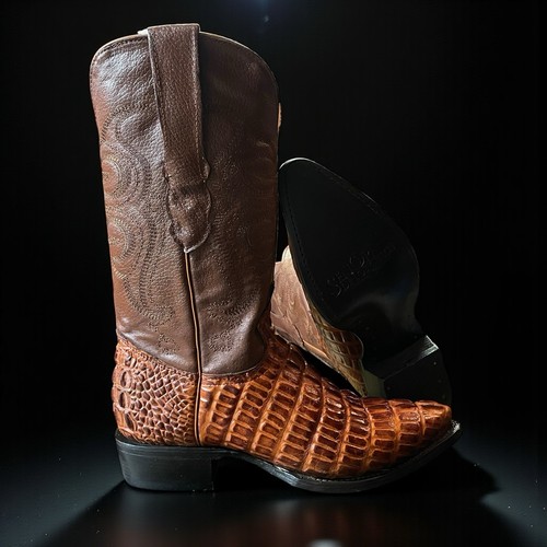 Brown alligator skin - brown, boots