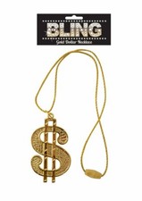 Gold Dollar Sign Necklace Pimp Chain Fancy Dress Accessory Gangster Rapper Snoop