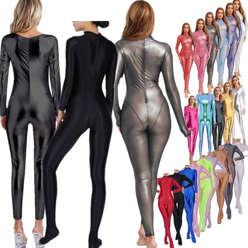 Womens shiny unitard long - womens,