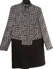 Ladies Black White Animal Print 2 Pockets Zip Up Lined Coat Size 18