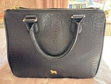 Lamb 1887 Black Leather Mock Croc Tote Bag Designer Handbag