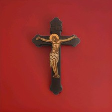 Orthodox Byzantine Hand Painted Egg Tempera Crucifix Wall Cross Jesus