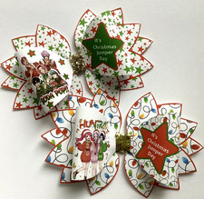 DEMON POP XMAS JUMPER DAY 5" PRINTED CANVAS FABRIC BOW TEMP MAKE OWN HAIR BOWS