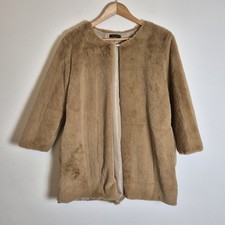 Made In Italy S/M Beige Camel Faux Fur Coat Open Front Cape Shrug Jacket