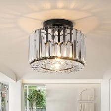 Modern Black Crystal Ceiling Light Chandelier Flush Mount Lamp E27 Fitting 60W