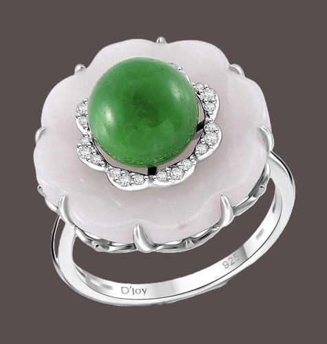 Natural green jade floral ring - natural,