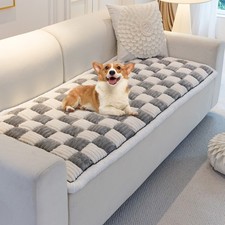 Fuzzy Cream-Colored Plaid Sofa