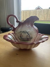 Vintage Mid Century KH Staffordshire Lovers 9 Inch Wash Jug And 12 Inch Bowl Set