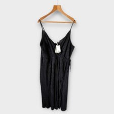 H&M Dress Size XL Black Pleated Fixed Wrap Slip Maxi Midi Casual Holiday NEW