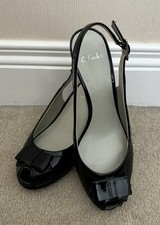 Clarks Black Patent Faux Leather Slingback Skyla Bahama 8cm Wedge Heel UK 5D VGC