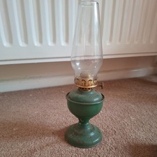 vintage antique small green fairy pixie style GLASS chimney  OIL LAMP 