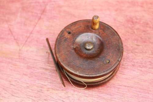 Vintage wooden fishing - , reel