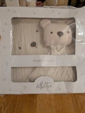 Albetta Organic Cotton Muslin Security Blanket set And plush bear comforter. New