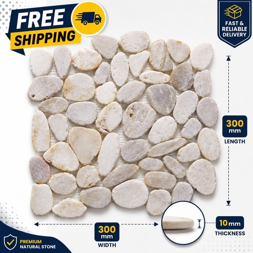 White pebble mosaic tile - white,
