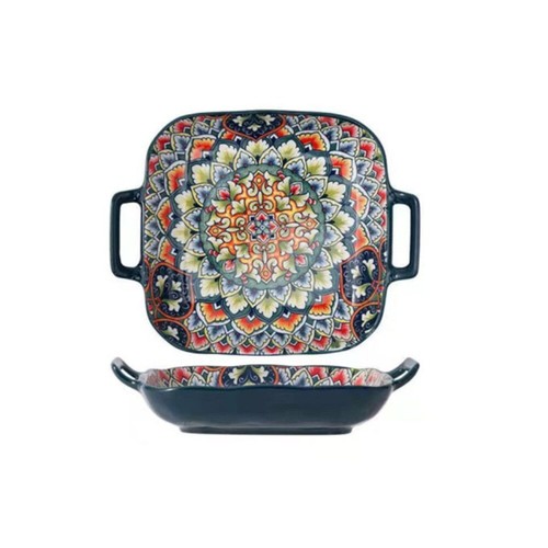 Square bohemian ceramic plate - bohemian,